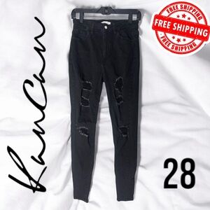 Kancan Signature Jeans 28 Black Skinny Stretch High Rise distressed FREE SHIP!